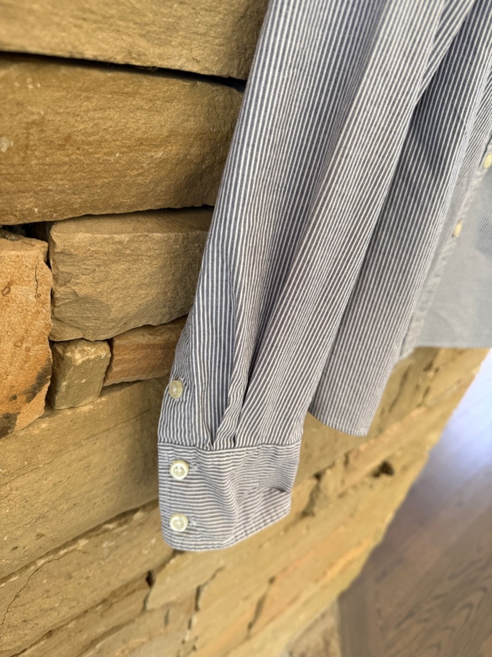 Boden Blue & White Micro-Stripe Button-Down Shirt Feminine Cut, Cotton Stretch - Picture 7 of 10